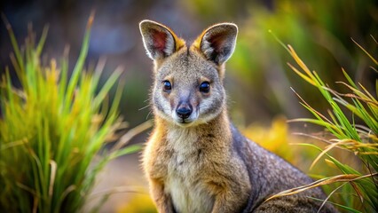 Naklejka premium Endangered Tammar Wallaby on Kangaroo Island, South Australia - Rule of Thirds Composition