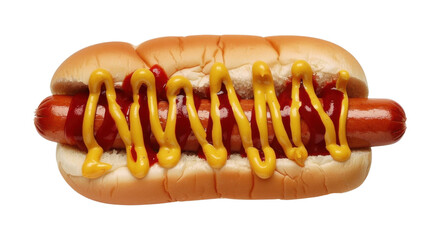 Hot dog with mustard and ketchup on transparent background