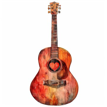 watercolor guitar with heart clip art preview