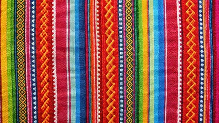 Striped Linen Fabric with Bold Geometric Patterns in Vivid Hues