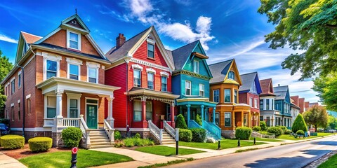 Stunning Homes in Clayton Neighborhood, St. Louis, Missouri on a Summer Day