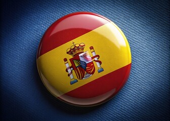Obraz premium Surreal Spanish flag button, AI-created art, abstract, artistic.