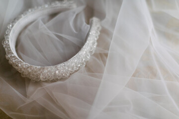 Elegant Crystal Bridal Headband on Veil