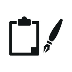 Clipboard and pen set stationery icon represents organization and productivity, perfect for office supplies, business designs, and educational illustrations.