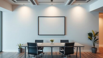 A mockup of modern office wall art displayed in a sleek workspace setting, wall art, professional, corporate