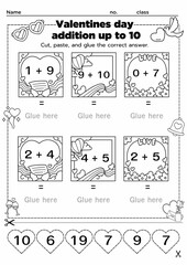 These Valentine's Day-themed addition worksheets help kids practice sums up to 10. Perfect for classroom or homeschool activities. Includes fun craft elements to engage young learners in math and crea