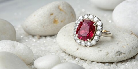 Ruby cluster with white stones and sparkling dust, cluster, treasure, mineral, gemstones