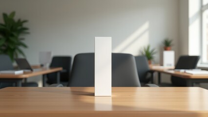 Tube Box Mockup, Tube box with corporate branding on a wooden desk in an office setting.