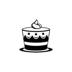 A delightful black and white illustration of a cake, perfect for bakery logos, websites, or any culinary design project needing a touch of sweetness.