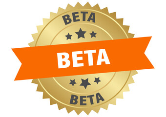 beta. beta round orange and gold label isolated on transparent background