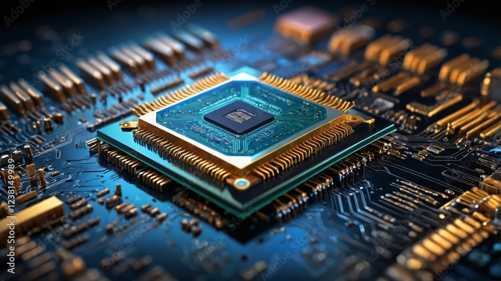 Poster detailed close-up of a microprocessor on a circuit board showcasing advanced technology and design e