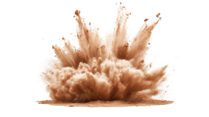 Brown dust exploding from the ground with transparent background