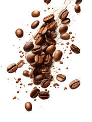 Obraz premium Coffee beans with splash on transparent background