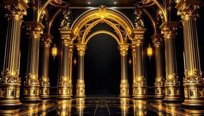 gold and black baroque style portal of a palace columns interior palace design generative  ai