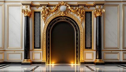 gold and black baroque style portal of a palace columns interior palace design generative  ai