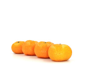 Close up of fresh orange fruit on gray background, selective focus and blank space concept.