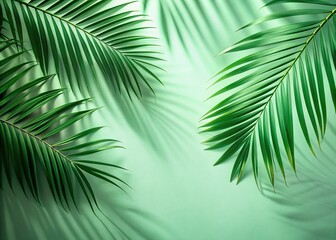Obraz premium Palm Leaves Shadow Abstract Texture Pastel Green Background Creative Copy Space