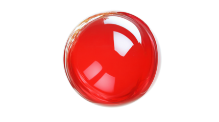 Shiny red sphere reflecting light on transparent background