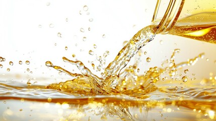 Golden Liquid Pouring: Abstract Drink Photography, Refreshing Beverage, Fluid Motion, Yellow Texture, Background Image