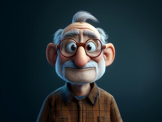 A cartoon-style elderly man with round glasses and a concerned expression, adding a whimsical touch to a friendly character design.