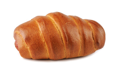 Sausage in dough isolated on white background.