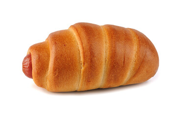 Sausage in dough isolated on white background.