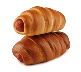 Two sausages in dough isolated on white background.