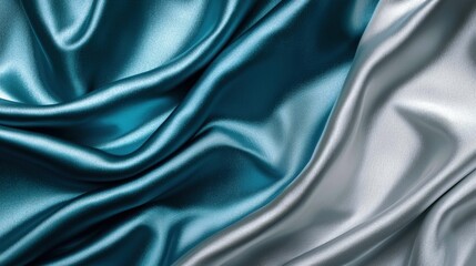 Fototapeta premium Elegant Satin Fabric in Vivid Teal and Silver Texture Close-Up