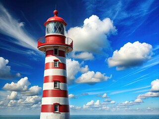 Summer Lighthouse Long Exposure: Red & White Stripes Against Blue Sky