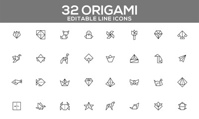Origami Line Icons – Minimalist and Editable Vector Set