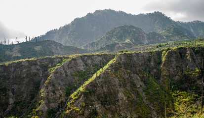 Mountain Landscape in Green Hues One Year After Eruption on October 11, 2011 is_had_hand_or_face