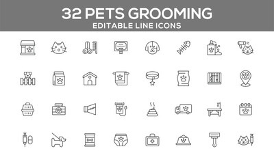 Pet Grooming Line Icons