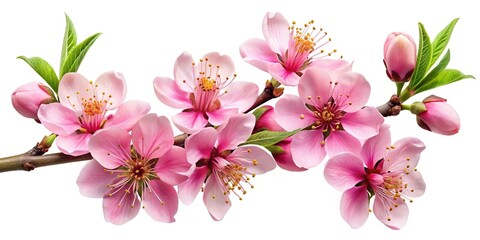 Top View of Delicate Peach Flowers Isolated on White Background