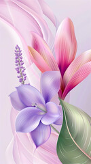 Fototapeta premium A vibrant digital illustration of colorful flowers with soft, flowing backgrounds.