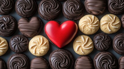 Delicious heart-shaped cookie display bakery food photography cozy atmosphere close-up view love concept