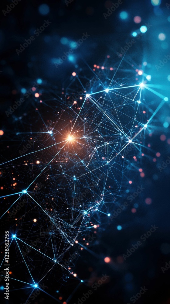 Poster abstract digital network visualization with glowing nodes and lines