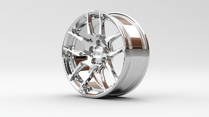 A shiny chrome alloy wheel showcasing modern design and engineering for vehicles.