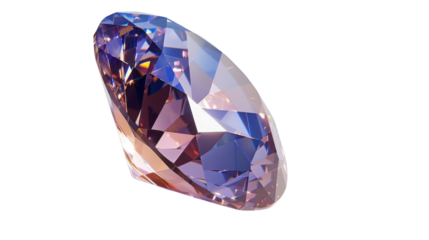Large faceted purple diamond showing refraction on transparent background