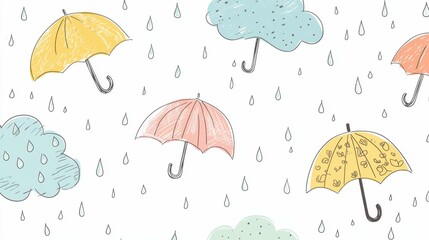 Colorful Umbrellas and Raindrops Pattern for Fun Design Projects