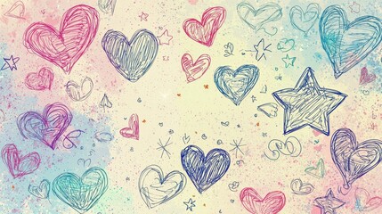 Colorful Hearts and Stars Abstract Background Design for Love Theme