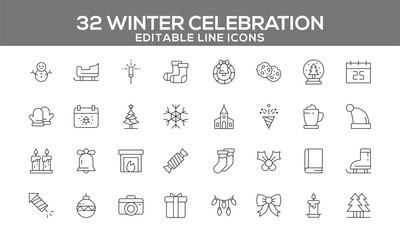 Winter Celebration Line Icons
