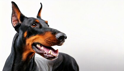 doberman with on white background:white copy space.