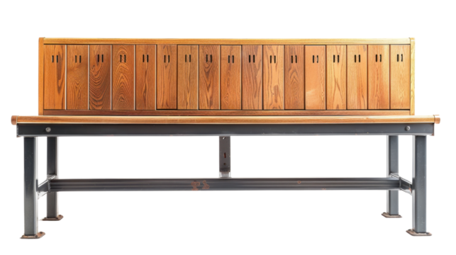 Wooden locker with bench on transparent background