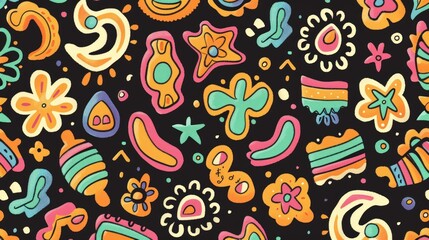 Vibrant Abstract Doodle Pattern: A Colorful Fiesta of Shapes and Forms
