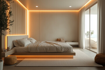 Minimalist Bedroom with Ambient LED Lighting