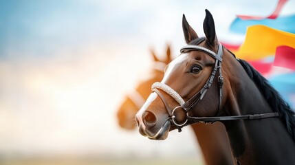 Fototapeta premium Two horses with their heads turned to the right