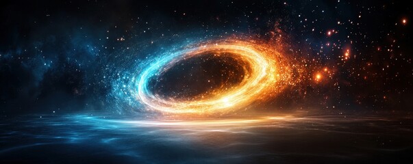 Fototapeta premium A blue and orange circle in space with a lot of stars