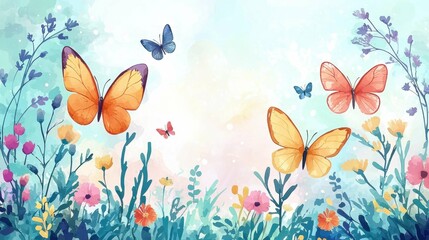 Colorful Butterflies and Flowers in a Dreamy Nature Scene