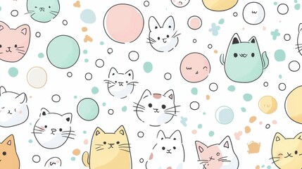 Cute and Colorful Cat and Bubble Pattern for Fun Design Projects