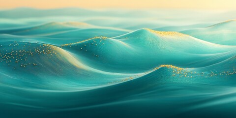 Abstract Data Visualization Flowing Turquoise Graph Lines, Golden Connected Nodes, Digital Network